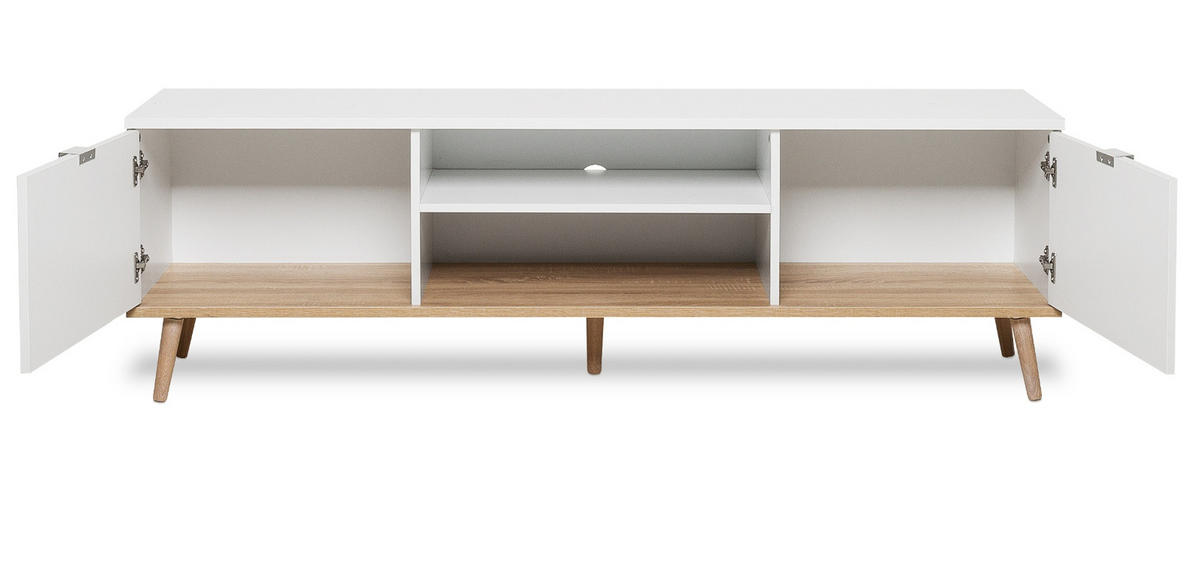 TV-LOWBOARD weiß matt, Eiche 160 cm 2-türig, skandinavisch - Chromfarben/Eichefarben, Holz/Holzwerkstoff (160/51/40cm) - Furn.Design