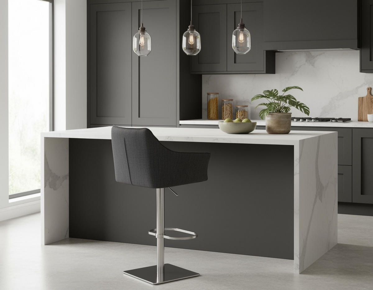 BARHOCKER 2er Set Damaskus Stoff edelstahl dunkelgrau - Edelstahlfarben/Dunkelgrau, Textil/Metall (64/110/48cm) - TPFLiving