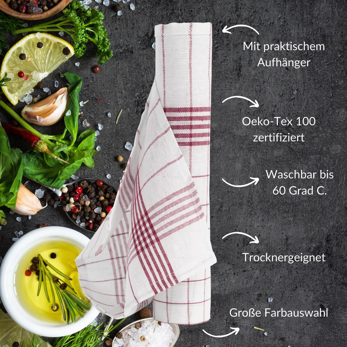 GESCHIRRTÜCHER 50x70 cm im 10er Set aus 100% Baumwolle, Küchentücher Rot - Rot, Textil (50/70cm) - Carpe Sonno