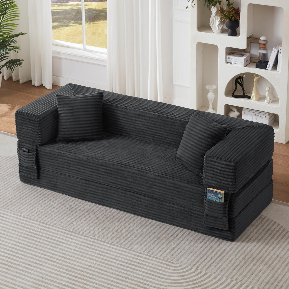 SOFA mit Schlaffunktion Cord Dunkelgrau - Dunkelgrau, Kunststoff (76/60/200cm) - Meubliv