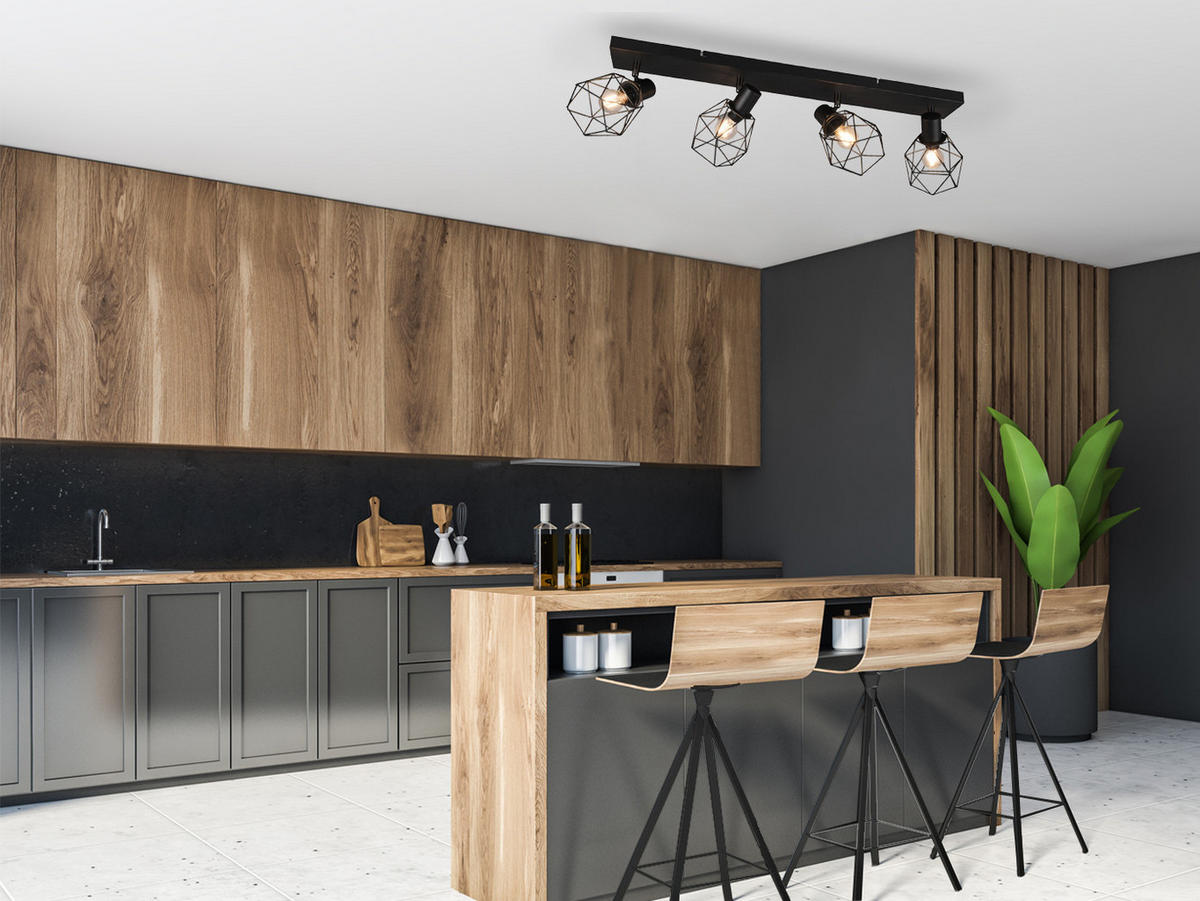 DECKENSTRAHLER 4-flammig Industrial Schwarz, Breite 70cm - Schwarz, Metall (9/70/14cm) - meineWunschleuchte