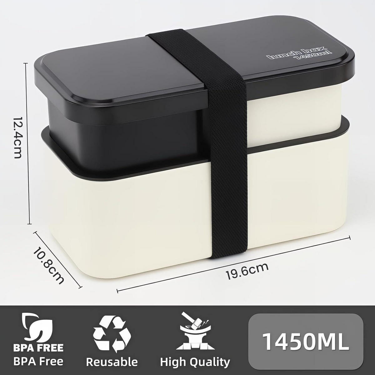 BROTDOSE 1450 ml Schwarz mit 3 Fächern - Multicolor, Kunststoff (10.8/12.4/19.6cm)