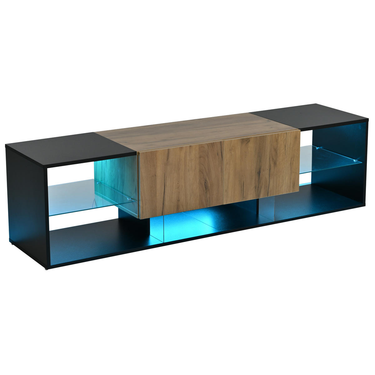 TV-ELEMENT mit LED und 2 Schubladen 160 cm Schwarz Natur - Schwarz, Holzwerkstoff (40/42/160cm) - Beauniv