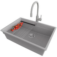 GRANITSPÜLE Praga Slim, 2-er set Grau 66/47 cm 1 Becken + Küchenarmatur 38/14 cm + Ablauf-Set + Aufrollbare Abtropffläche ab 70er Unterschrank - Chromfarben/Grau, Kunststoff (66/20/47cm) - Primagran