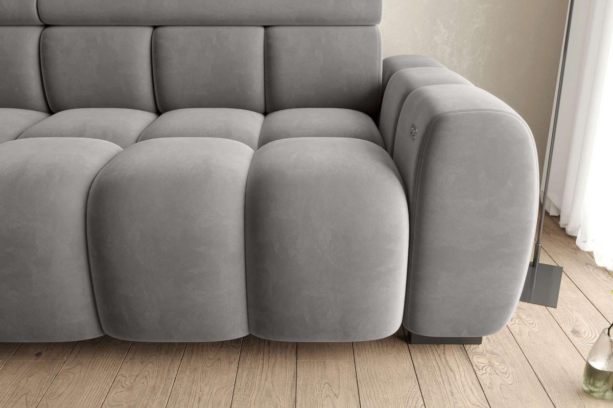 BIGSOFA ALESSIO Velours Silberfarben mit elektrischer Sitztiefenverstellung - Silberfarben, Kunststoff/Textil (248/77/108cm) - 99rooms