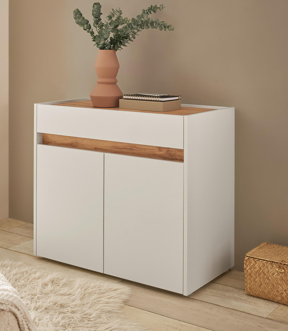 SCHUHSCHRANK weiß, Eiche Wotan 80 cm, Flurkommode mit Schubladen - Silberfarben/Eiche Wotan, Holzwerkstoff/Kunststoff (80/70/40cm) - Furn.Design