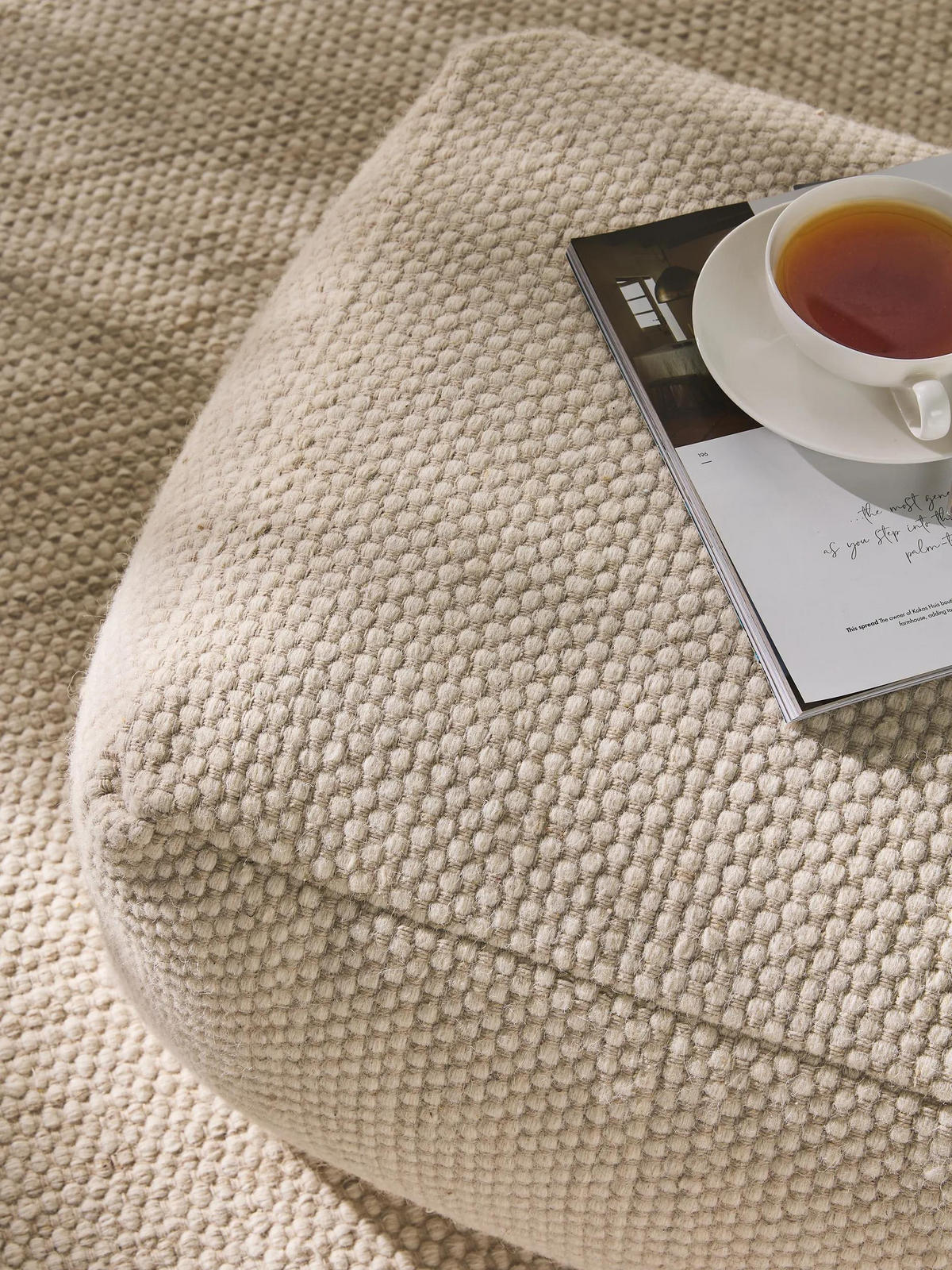 WOLL-POUF handgefertigt Rocco Weiß 55x55x30 cm - Weiß, Textil (55/30/55cm) - benuta Pure