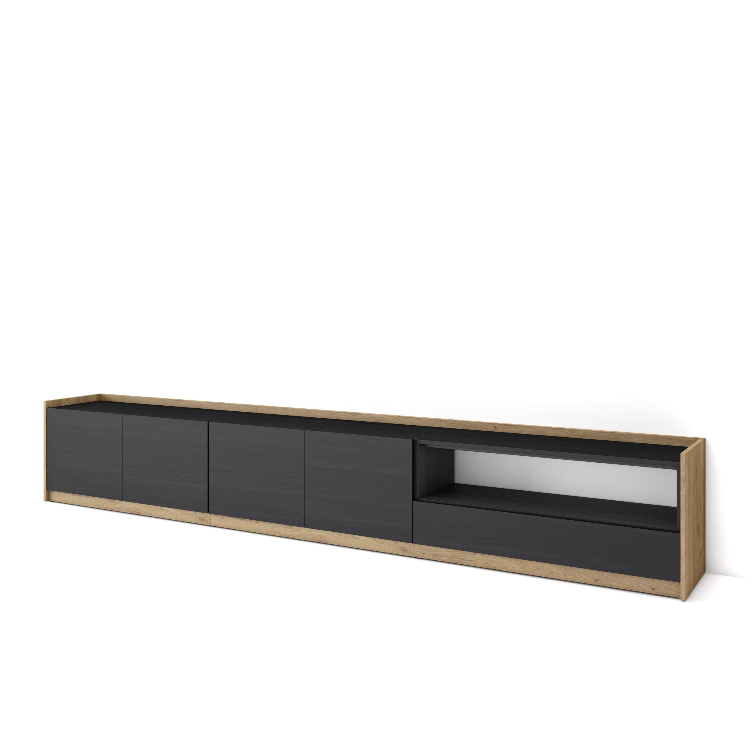 TV-SCHRANK, Lowboard, Schwarz Eiche, 310/37/50cm - Schwarz, Holzwerkstoff (310/50/37cm) - Skraut Home
