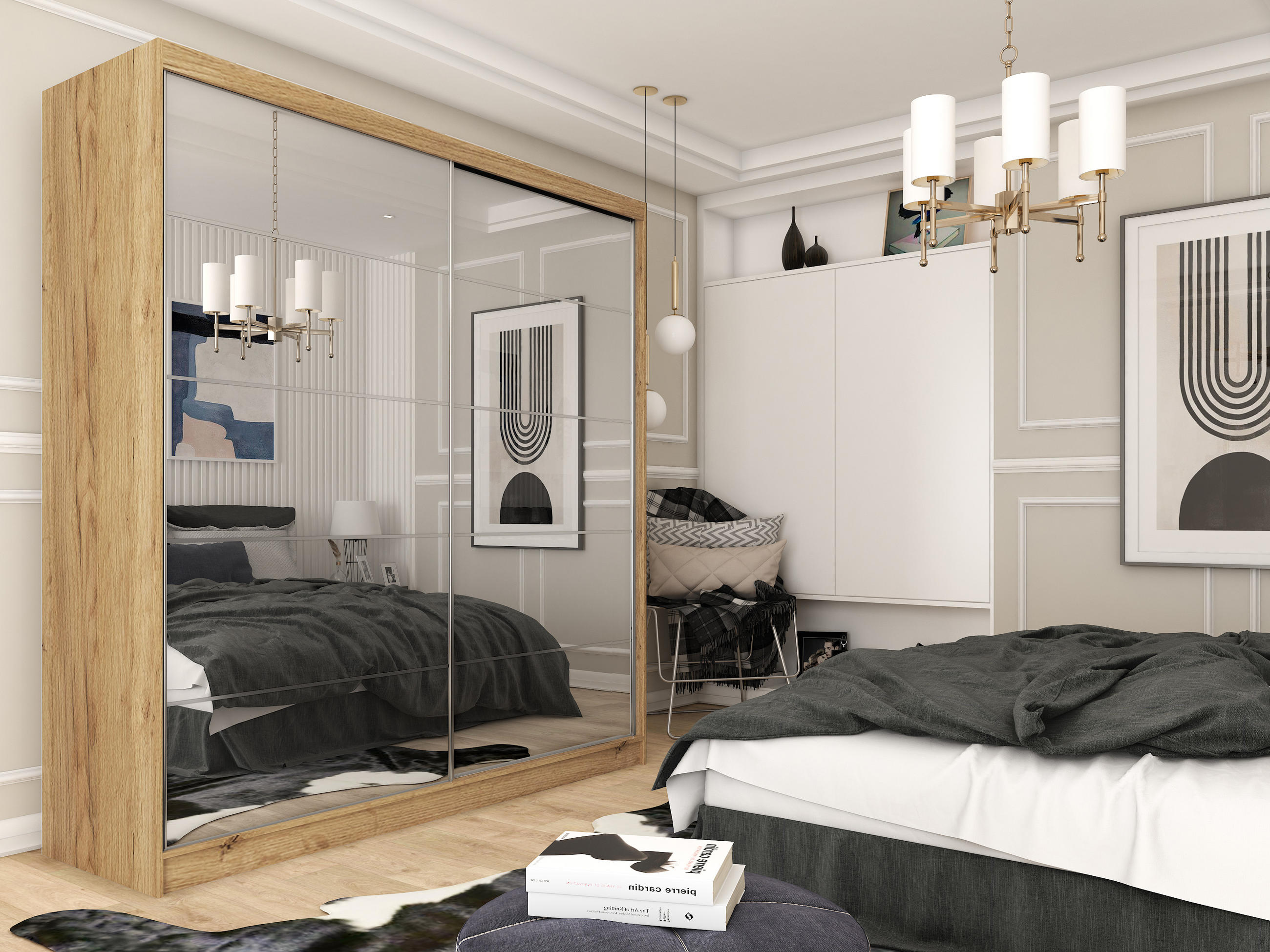 SCHWEBETÜRENSCHRANK FIORELLA 200/216/61 cm 2-türig mit Spiegel Eiche Artisan - Eiche Artisan, Holzwerkstoff (200/216/61cm) - MASSENO