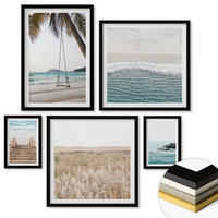 WANDBILDER 5er-Set - 50x50 cm & 20x30 cm & 40x60 cm Schwarzer Rahmen - Treppe, Strand, Meerblick, Schaukel - Schwarz, Kunststoff (40/60cm) - ArtPrintCave
