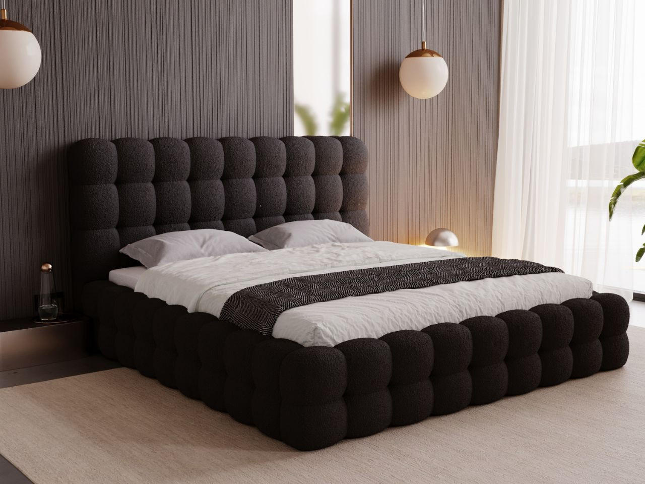 POLSTERBETT Twist 200x200 Schwarz - Schwarz/Naturfarben, Holz/Kunststoff (200/200cm) - Graingold