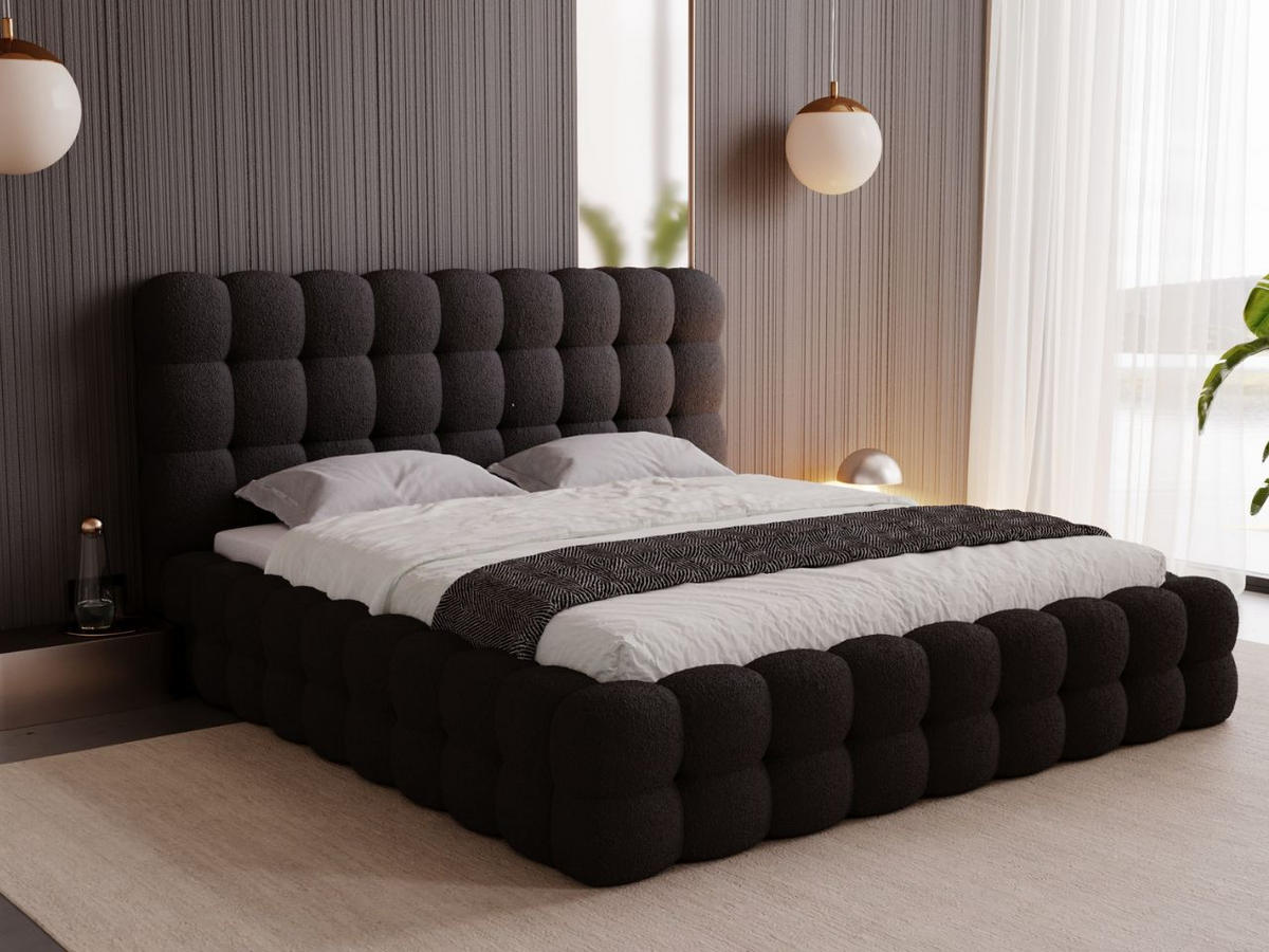 POLSTERBETT Twist 180x200 Schwarz - Schwarz/Naturfarben, Holz/Kunststoff (180/200cm) - Graingold
