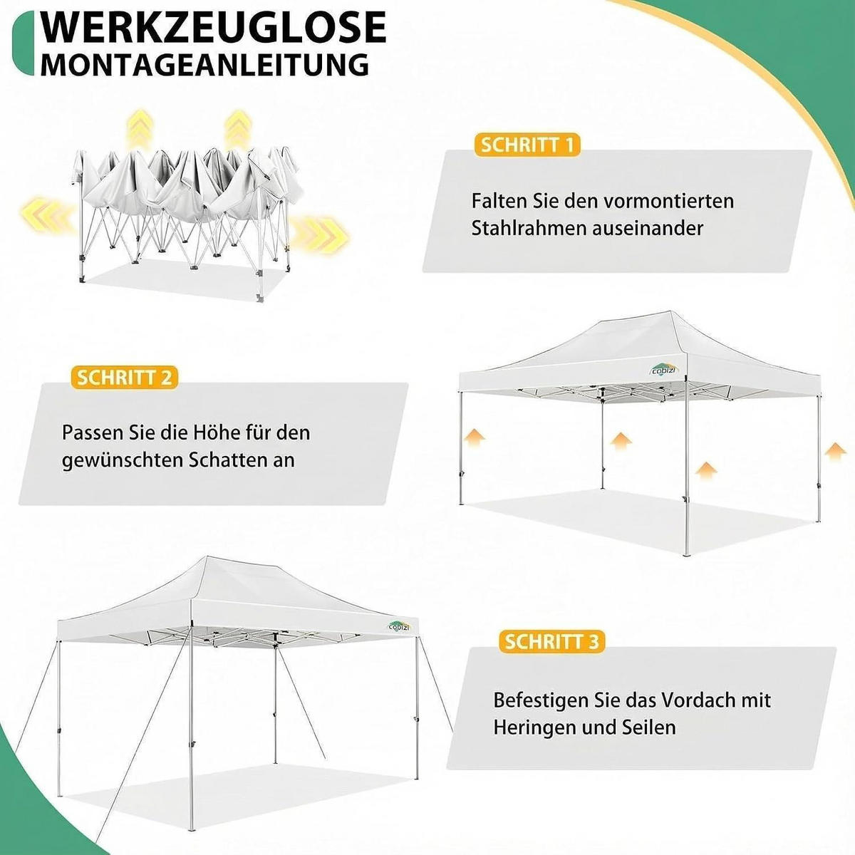 FALTPAVILLON 3x4.5m Wasserdicht UV Schutz 50+ mit 4 Seitenteilen Weiß - Weiß, Metall (305/323/457cm)