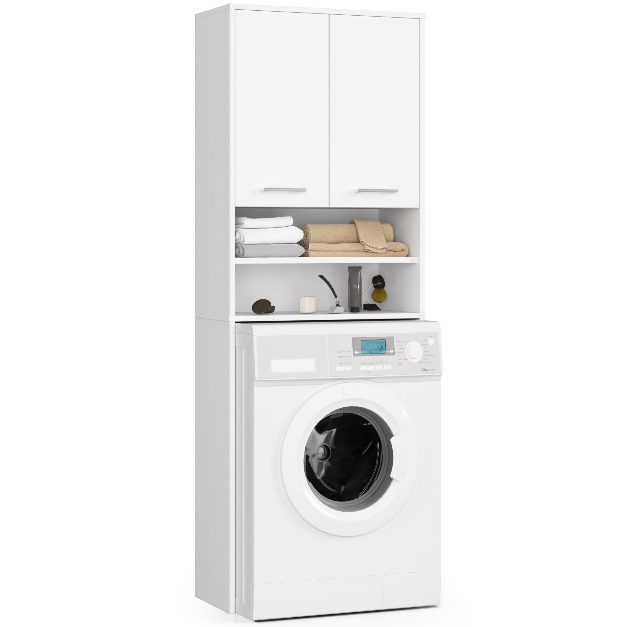 WASCHMASCHINENSCHRANK Weiß 64x30x180 cm - Silberfarben/Weiß, Holzwerkstoff/Kunststoff (64/180/30cm) - Akord