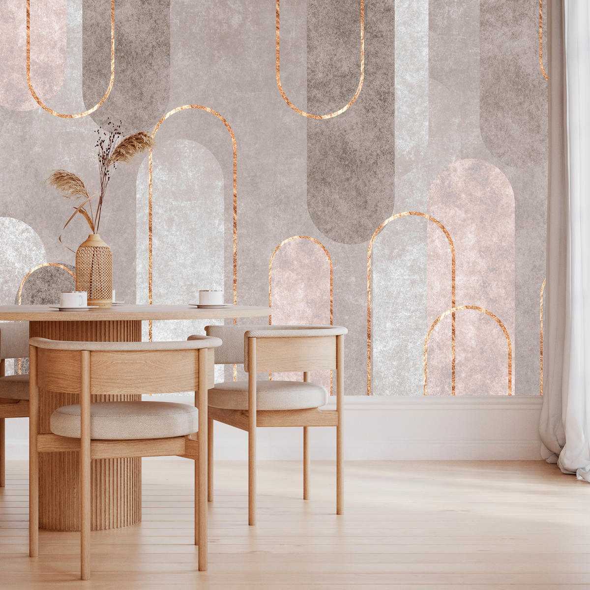 FOTOTAPETE für Wohnzimmer Geometrische Bögen Beige Beton 400x280 - Beige/Braun, Papier (400/280cm) - Muralo