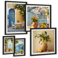 BILDER SET 5er Set - 50x50 cm & 20x30 cm & 40x60 cm Schwarzer Rahmen - Meereslandschaften, Zitronen, Fenster - Schwarz, Kunststoff (40/60cm) - TULUP