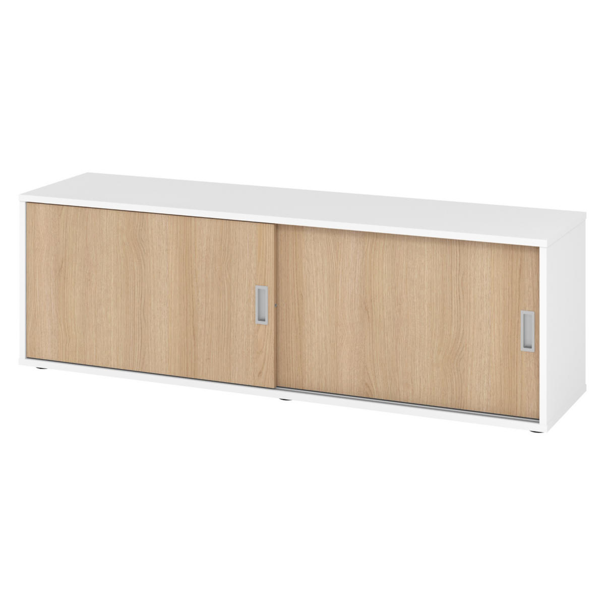 LOWBOARD mit Schiebetür 40/160/52 cm in Weiß/Eichefarben - Eichefarben/Weiß, Holzwerkstoff (160/52/40cm) - bümö