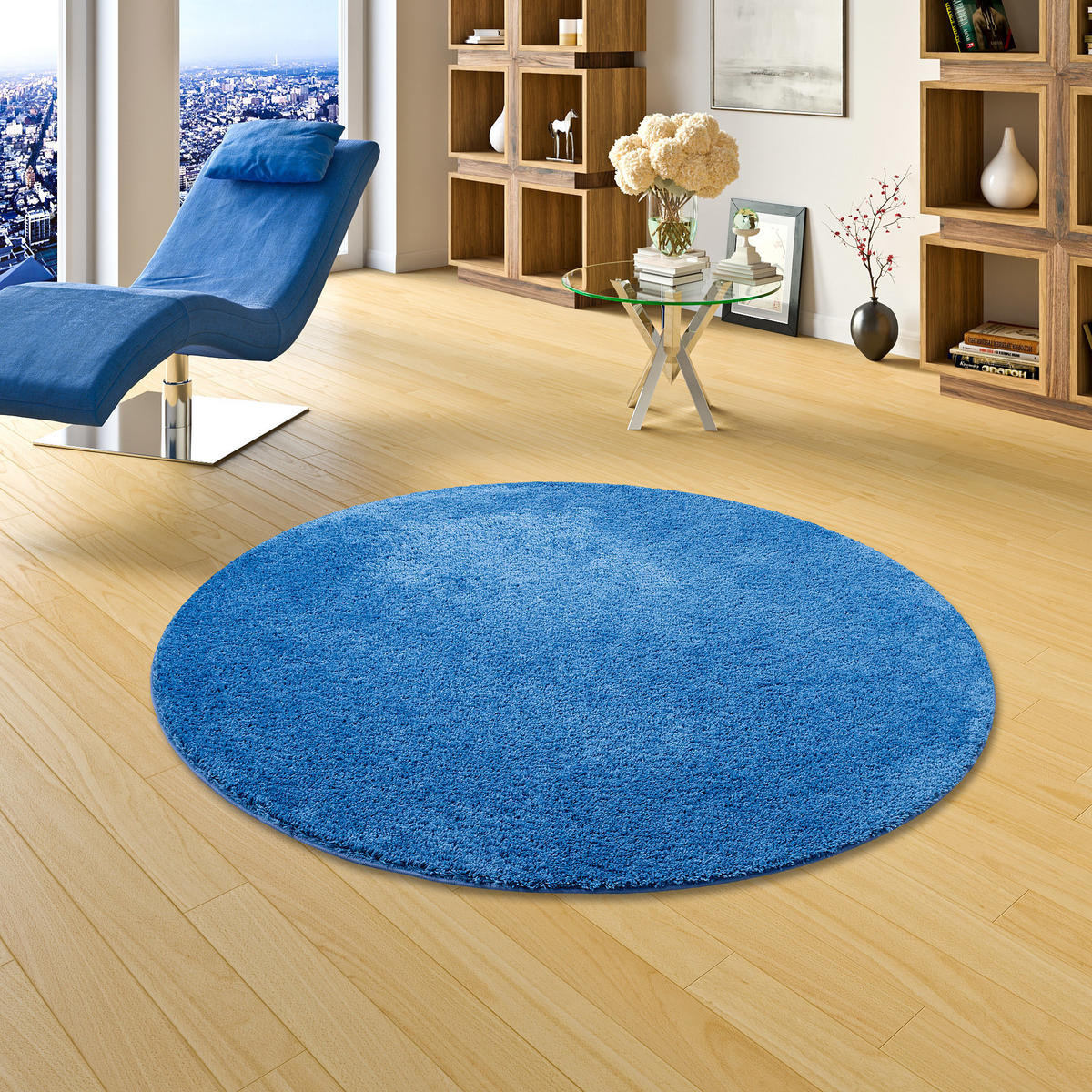 HOCHFLOR SHAGGY TEPPICH PALACE RUND - Blau, Textil (160/160cm) - Snapstyle