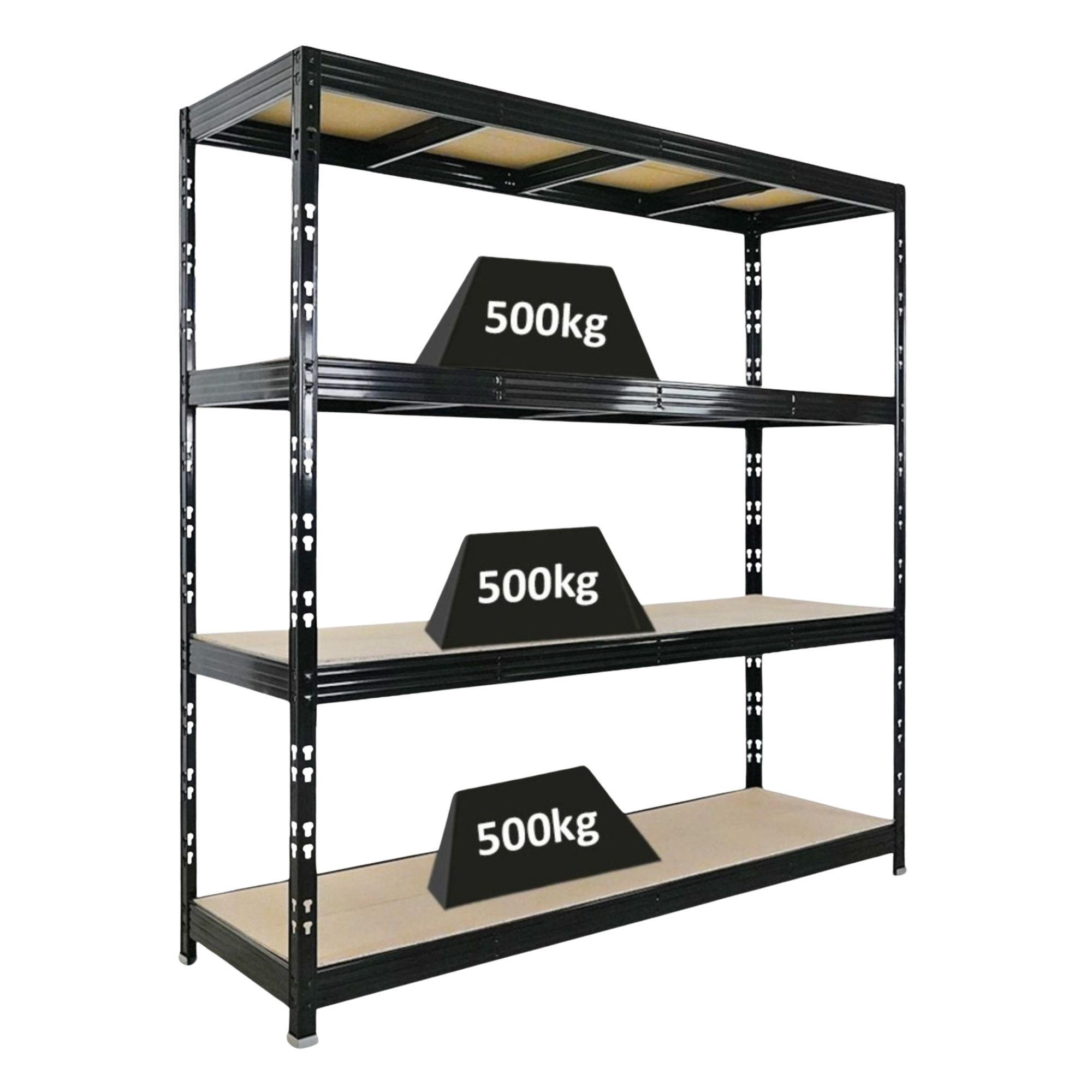 SCHWERLASTREGAL Rhino 200x200x60 cm 4 Spanplatten-Ebenen 8mm Fachlast 500 kg Schwarz - Schwarz, Metall (200/200/60cm) - PROREGAL