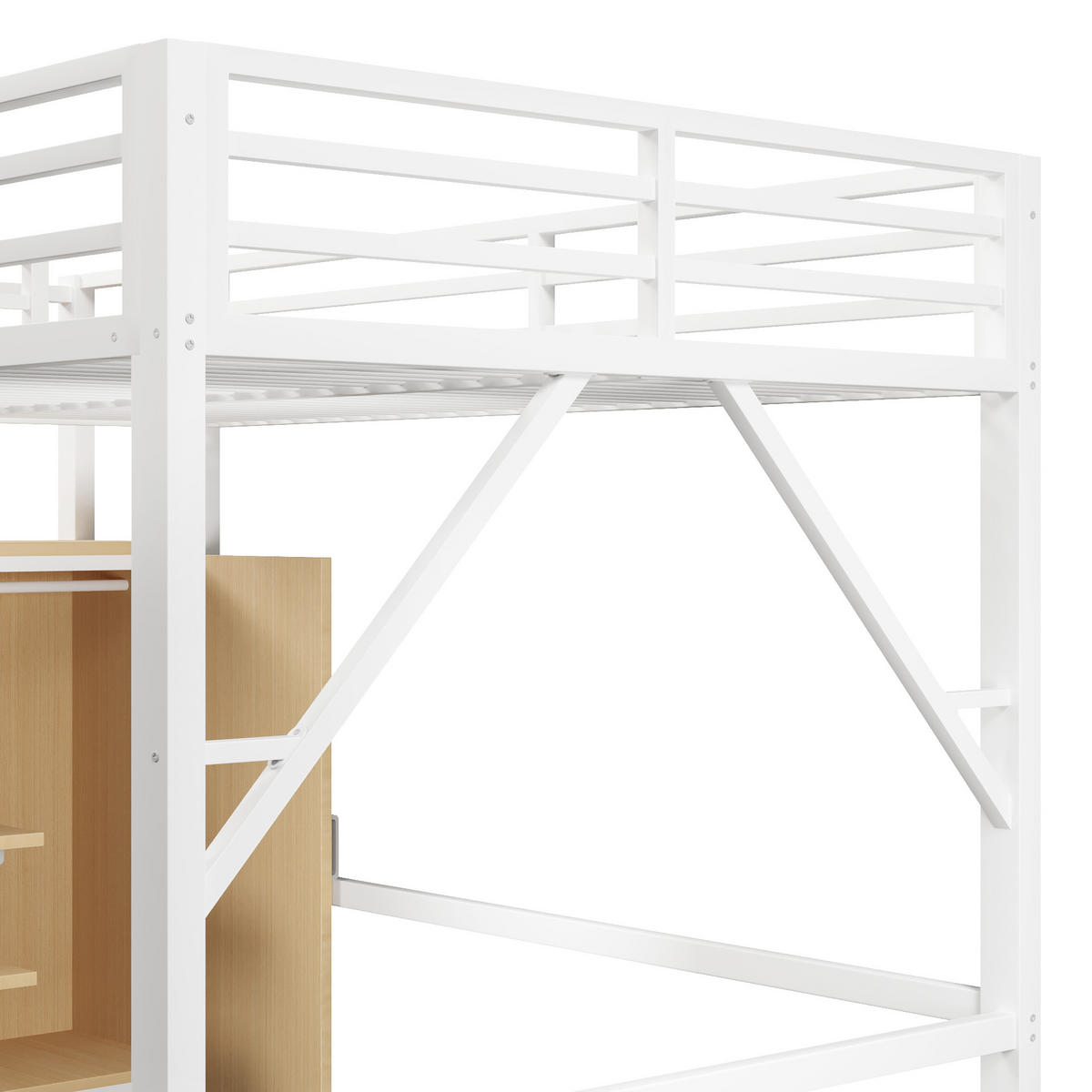 HOCHBETT 140/200 cm in Weiß mit Kleiderschrank, Stauschränken und LED - Weiß, Holzwerkstoff/Metall (140/200cm) - STILVORA