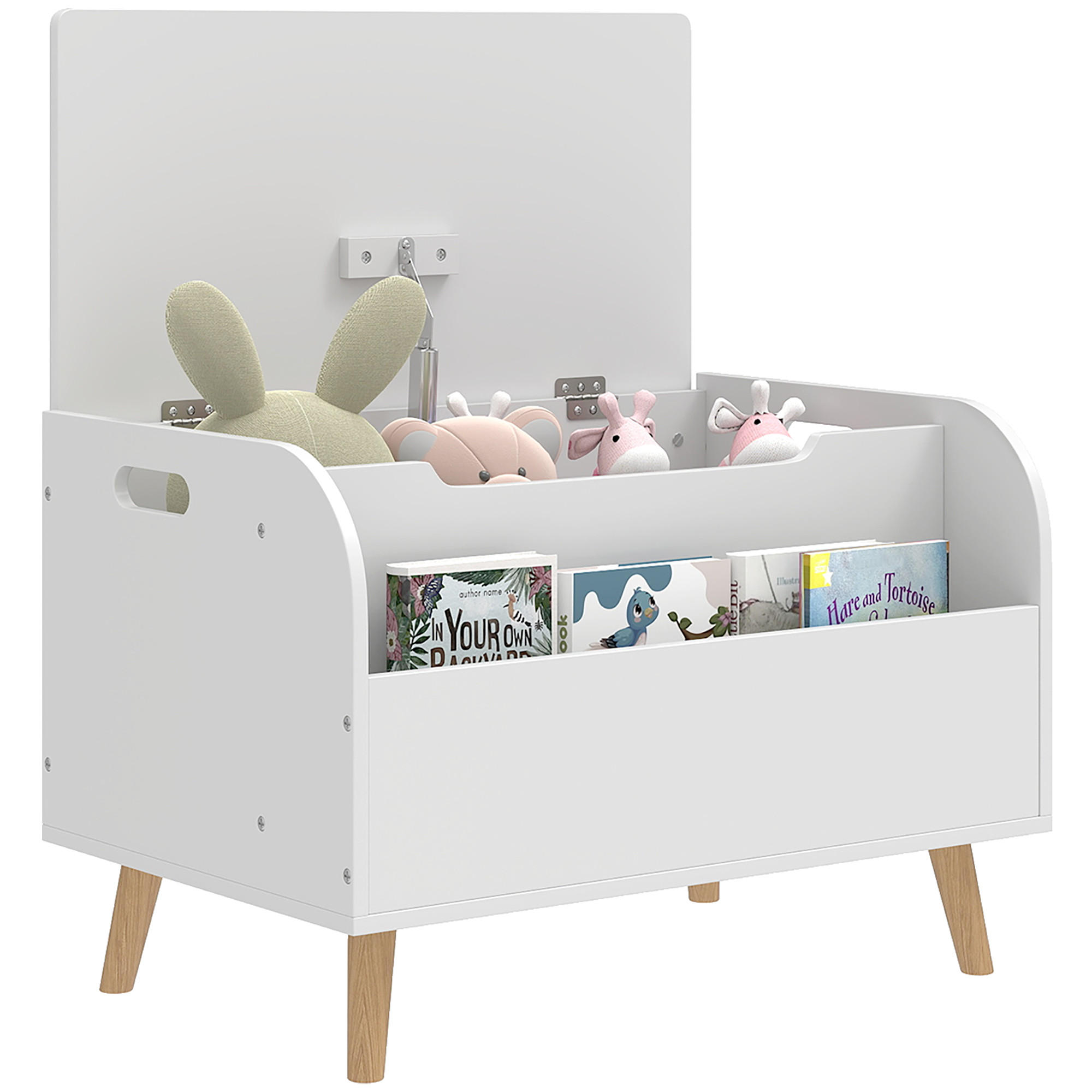 SPIELZEUGTRUHE DE-17281 2-in-1 mit Bücherregal & Sicherheitsscharnier Weiß - Weiß, Holzwerkstoff (40/60cm) - ComfortXL