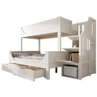 ETAGENBETT aus Holz & Metall 90/140x200 cm in Weiß mit Leiterschrank & Schubladen - Weiß, Holz (90/200cm) - Modfu