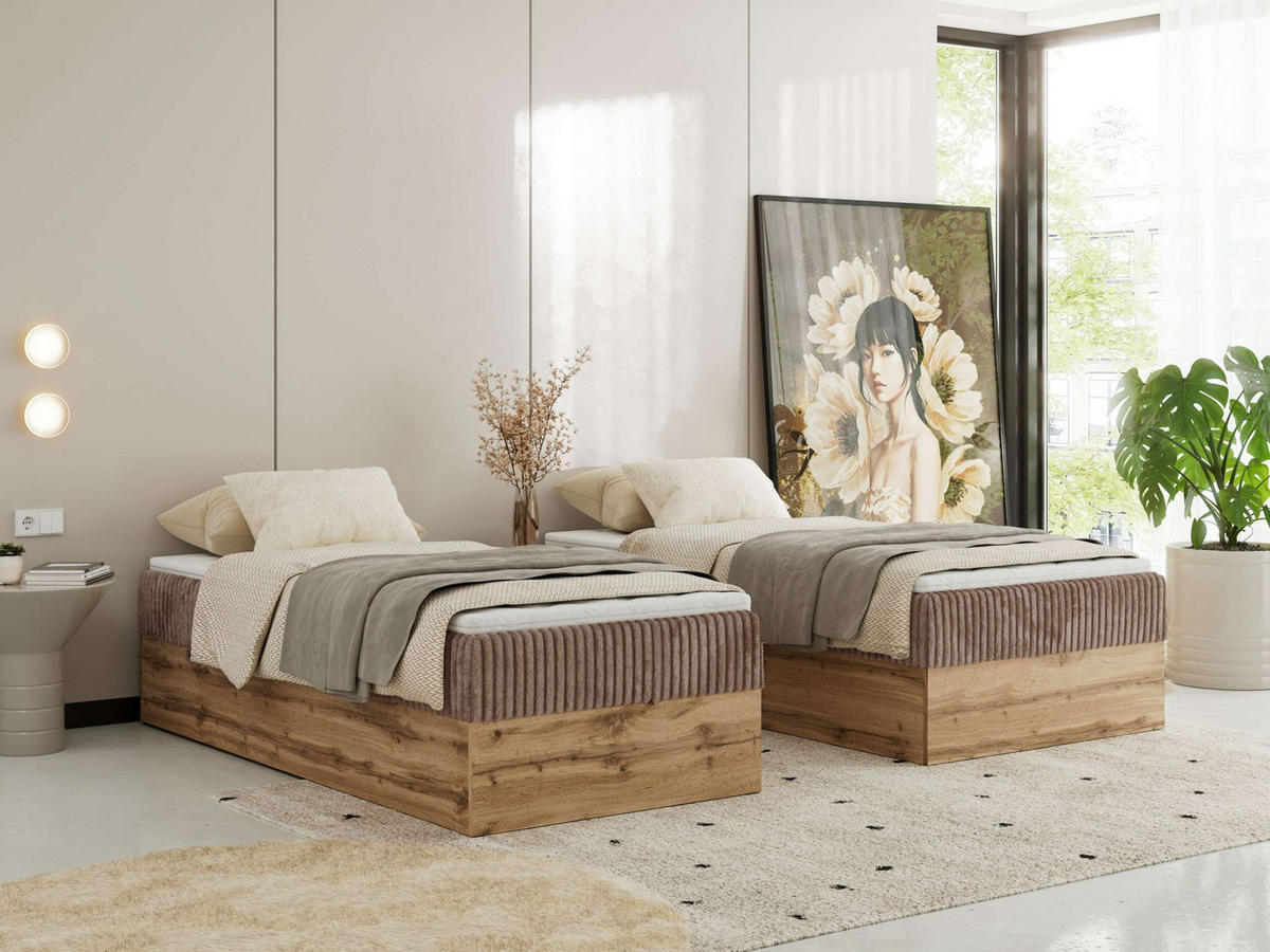 POSTEL BOXSPRING WOOD ZERO 90/200 - Hnědá Manšestr - H3 - hnědá, textil (90/200cm) - MKS