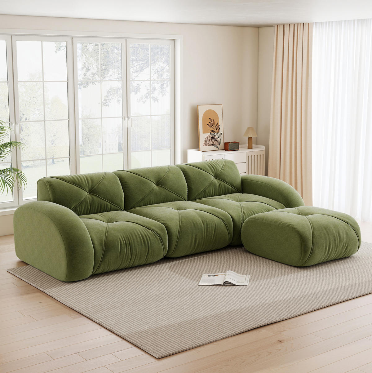 3-STIZER Sofa mit Hocker, flexibles Lounge-Design und 32D-Schaumstoff, Grün - Grün, Textil (281/76/171cm) - Redom