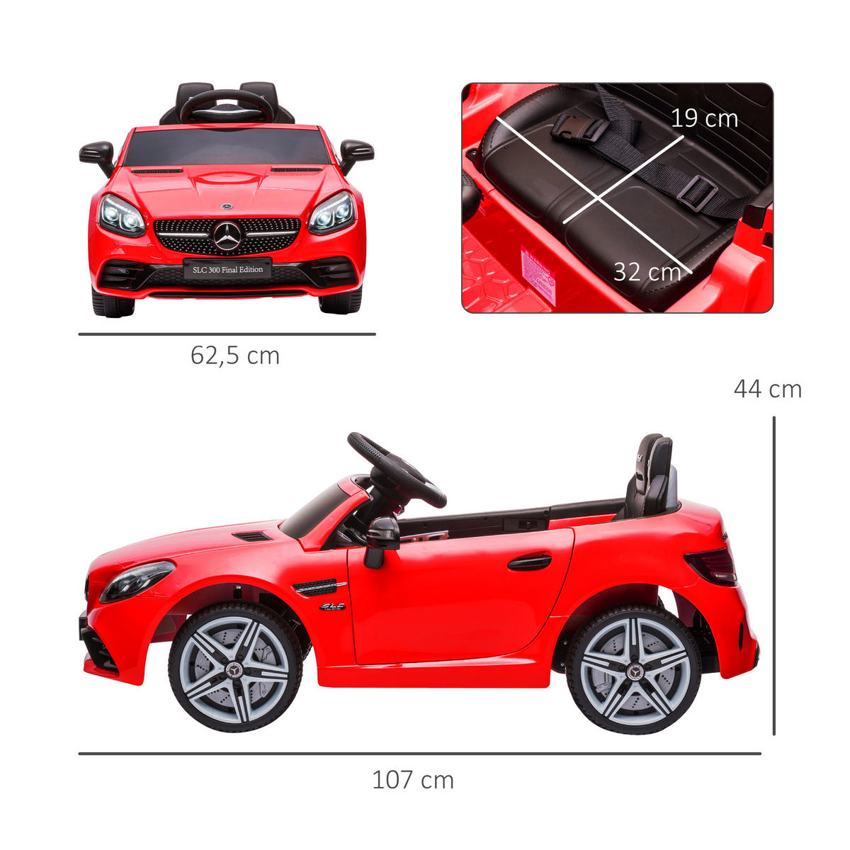 KINDER Elektroauto, 12V Kinderfahrzeug mit 2,4G-Fernbedienung, Musik USB - Rot, Metall (107/62.5/44cm) - AIYAPLAY