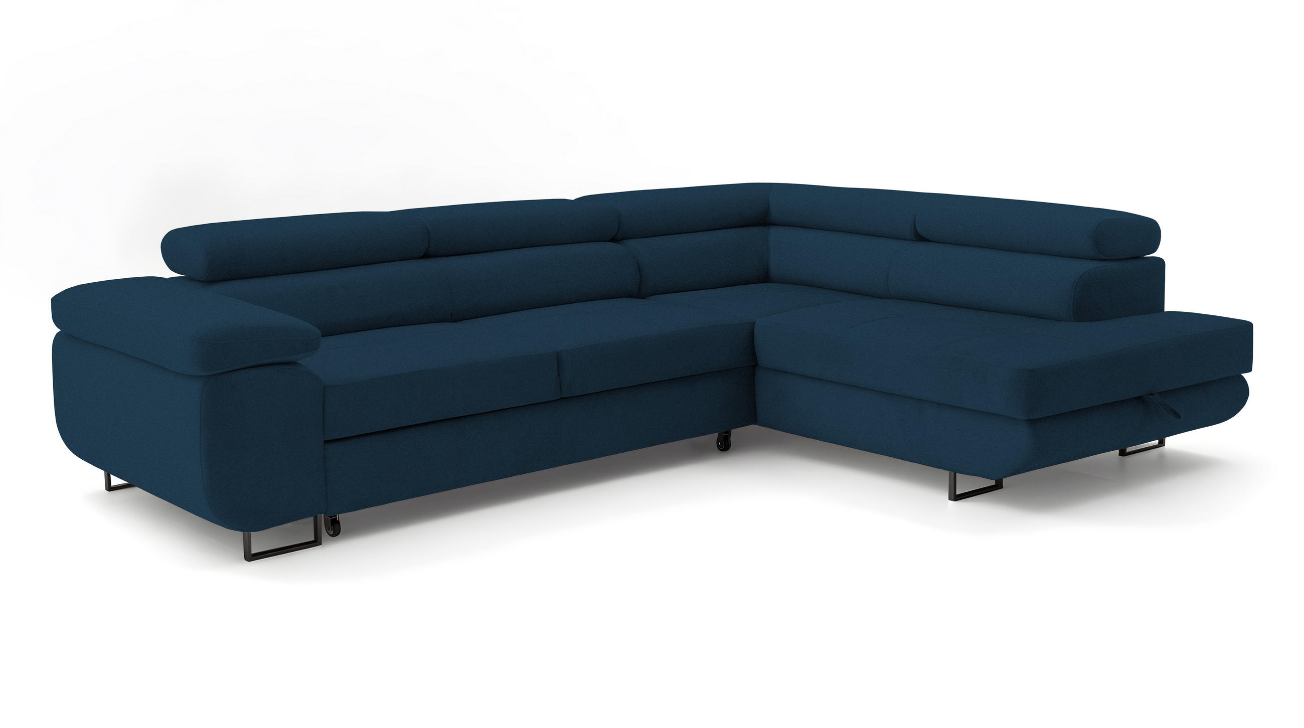 ECKSOFA Velmo mit Bettkasten und Schlaffunktion, verstellbaren Kopfstützen, in L-Form - Blau, Textil (275/203cm)