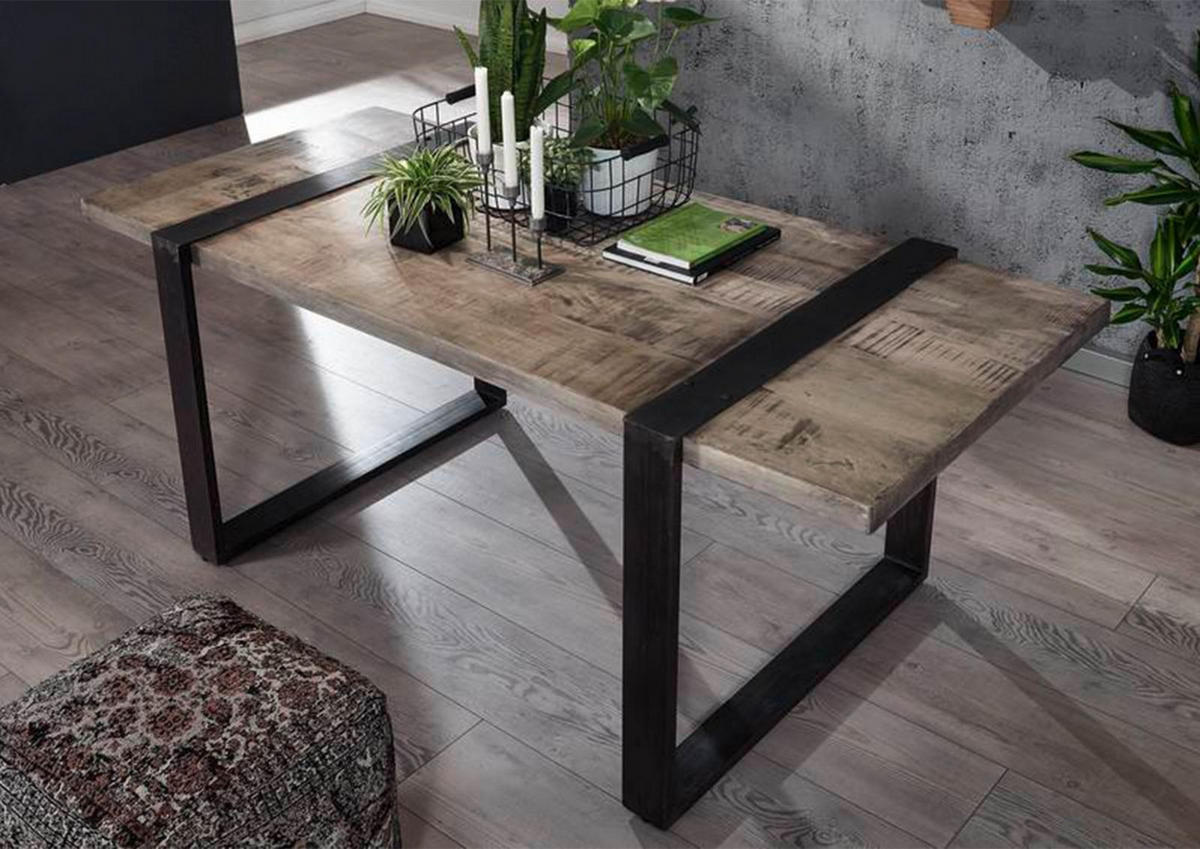 ESSTISCH Mango 170x90x76 grau lackiert HEAVY INDUSTRY #103 - Grau, Holz (170/90/76cm) - Massivmoebel24