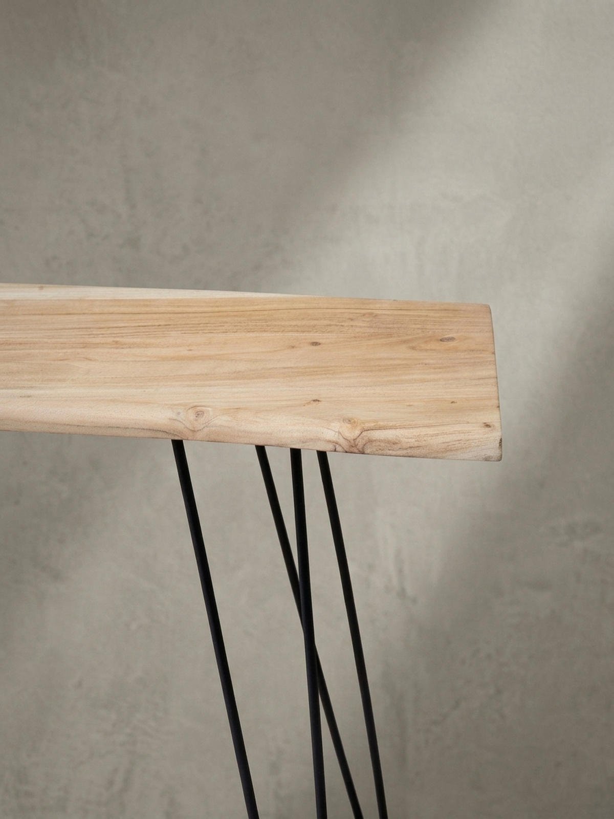 KONSOLENTISCH – Akazie Massivholz, 150x36x75 cm, mit Baumkante, Haarnadelbeine, Metallgestell - Schwarz/Akaziefarben, Holz/Metall (36/150/75cm) - KADIMA DESIGN
