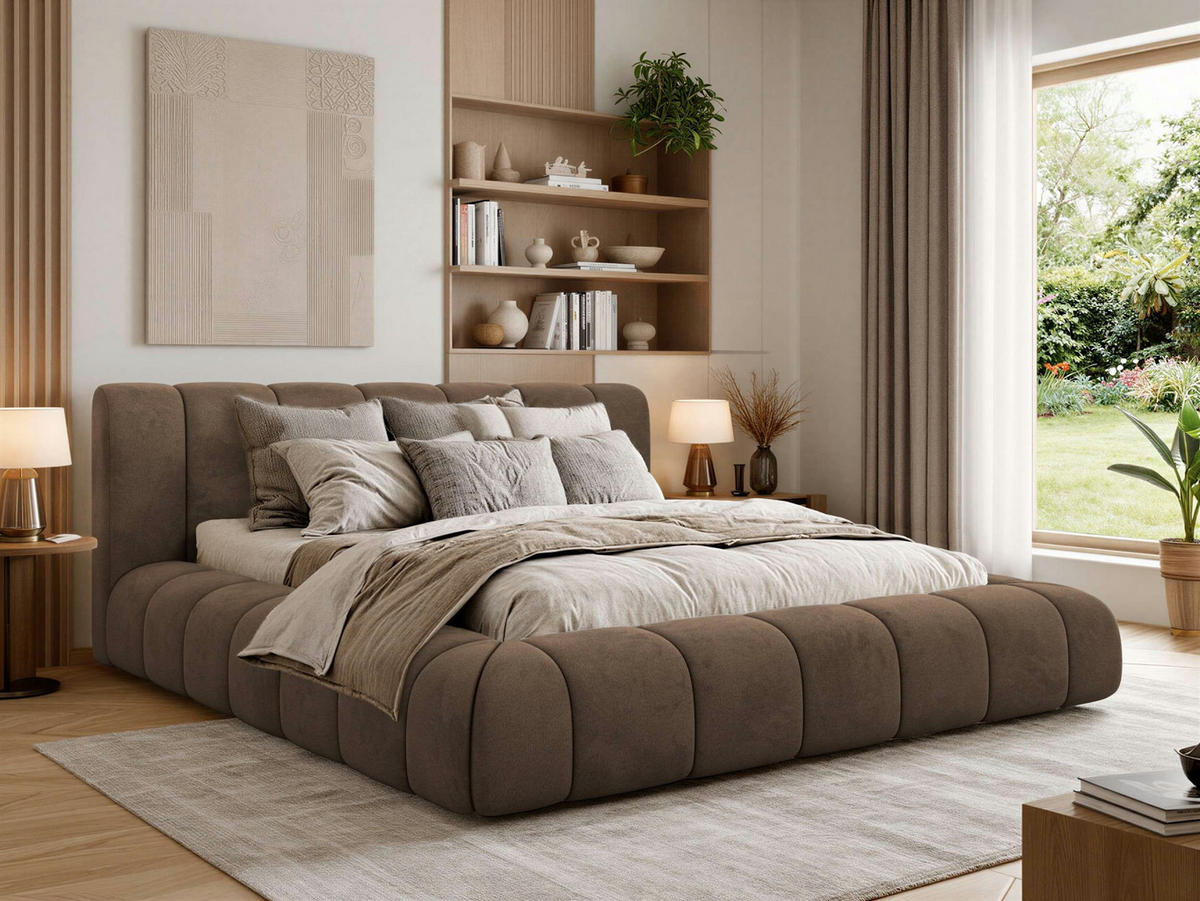 POLSTERBETT NUBEA CLASSIC 140/200 - Braun Velvet - ohne Matratze - Braun, Textil (140/200cm) - MKS