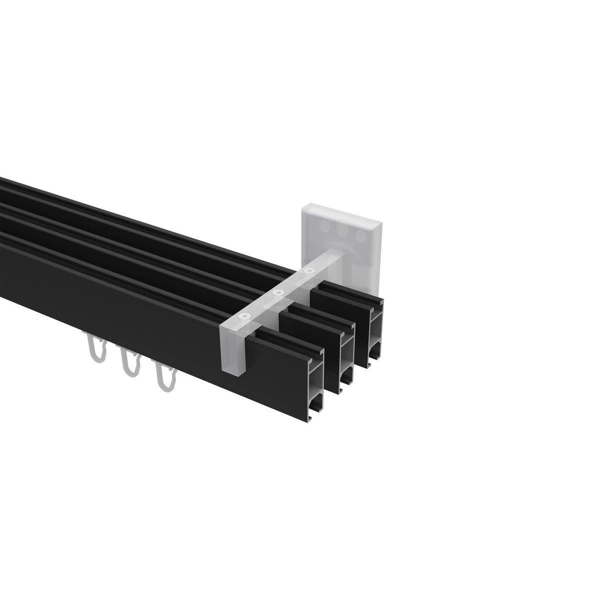 INNENLAUF-GARDINENSTANGEN-SET Smartline Paxo 480 cm (geteilt in 3 x 160 cm), 3-läufig, 14x35 mm Schwarz - Schwarz, Metall (480cm) - INTERDECO