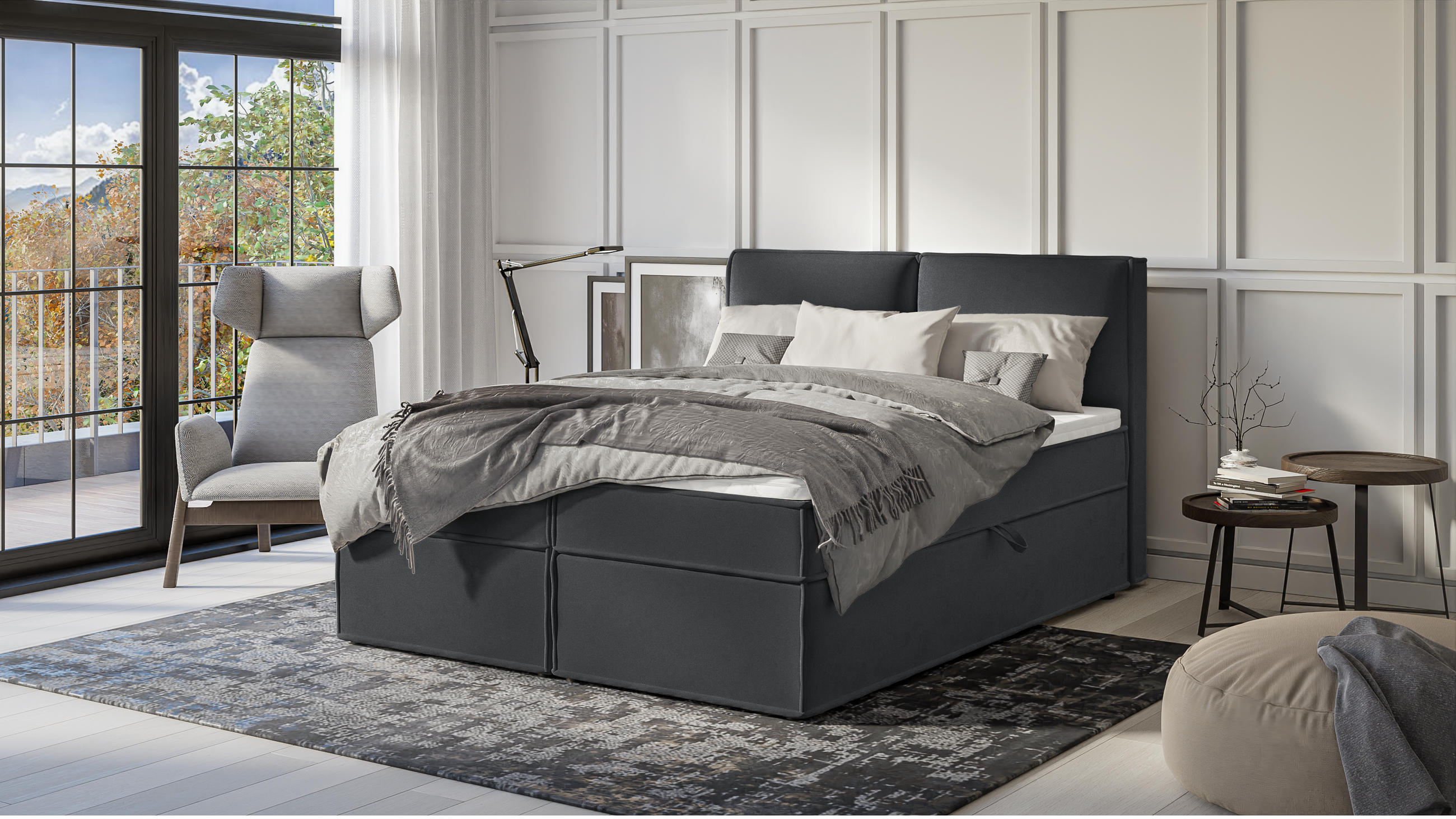 BOXBETT Eclipse 160/200 cm Graphit Luxusmicrofaser - Graphitfarben/Schwarz, Holz/Kunststoff (160/200cm) - S-Style Möbel