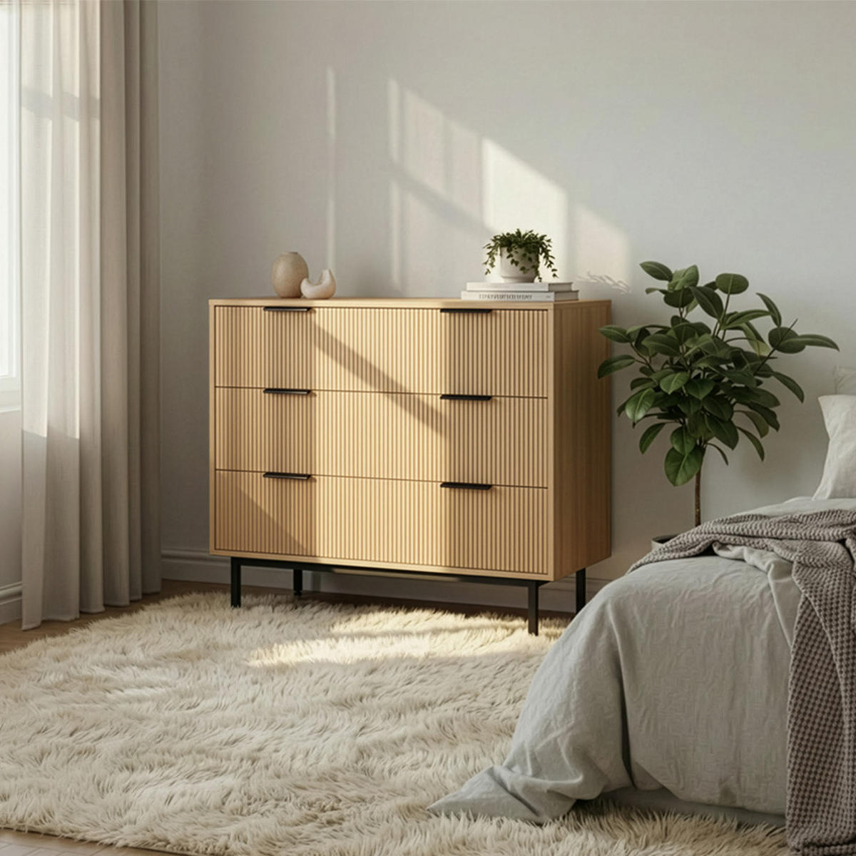 KOMMODE NYLA - Natur/Schwarz, 90 x 80 cm - Naturfarben, Holzwerkstoff (90/80/42cm) - Home Deluxe