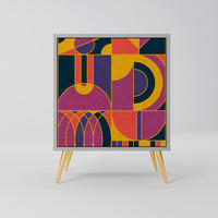 SIDEBOARD ELECTRIC PATTERNS, Grau, 57,5x42x75,5 cm, Goldfarbene Metallfüße - Goldfarben/Multicolor, Holzwerkstoff/Metall (57.5/75.5/42cm) - SpaceRebels
