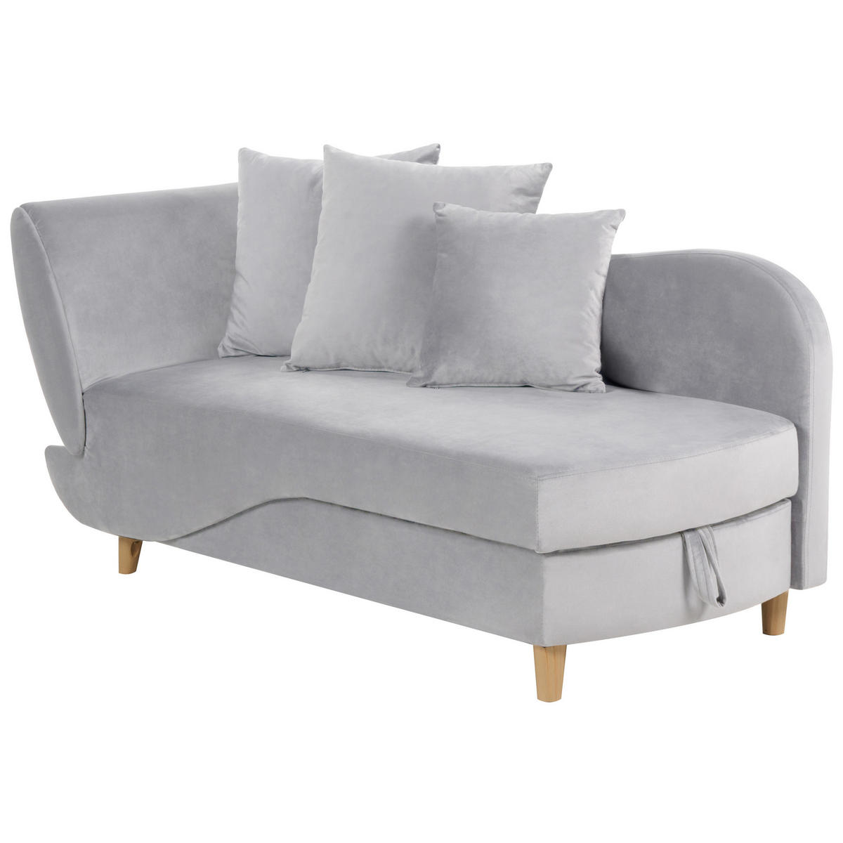 CHAISELONGUE Samtstoff hellgrau mit Bettkasten linksseitig Meri - Hellbraun/Grau, Textil (156/73/69cm) - Beliani