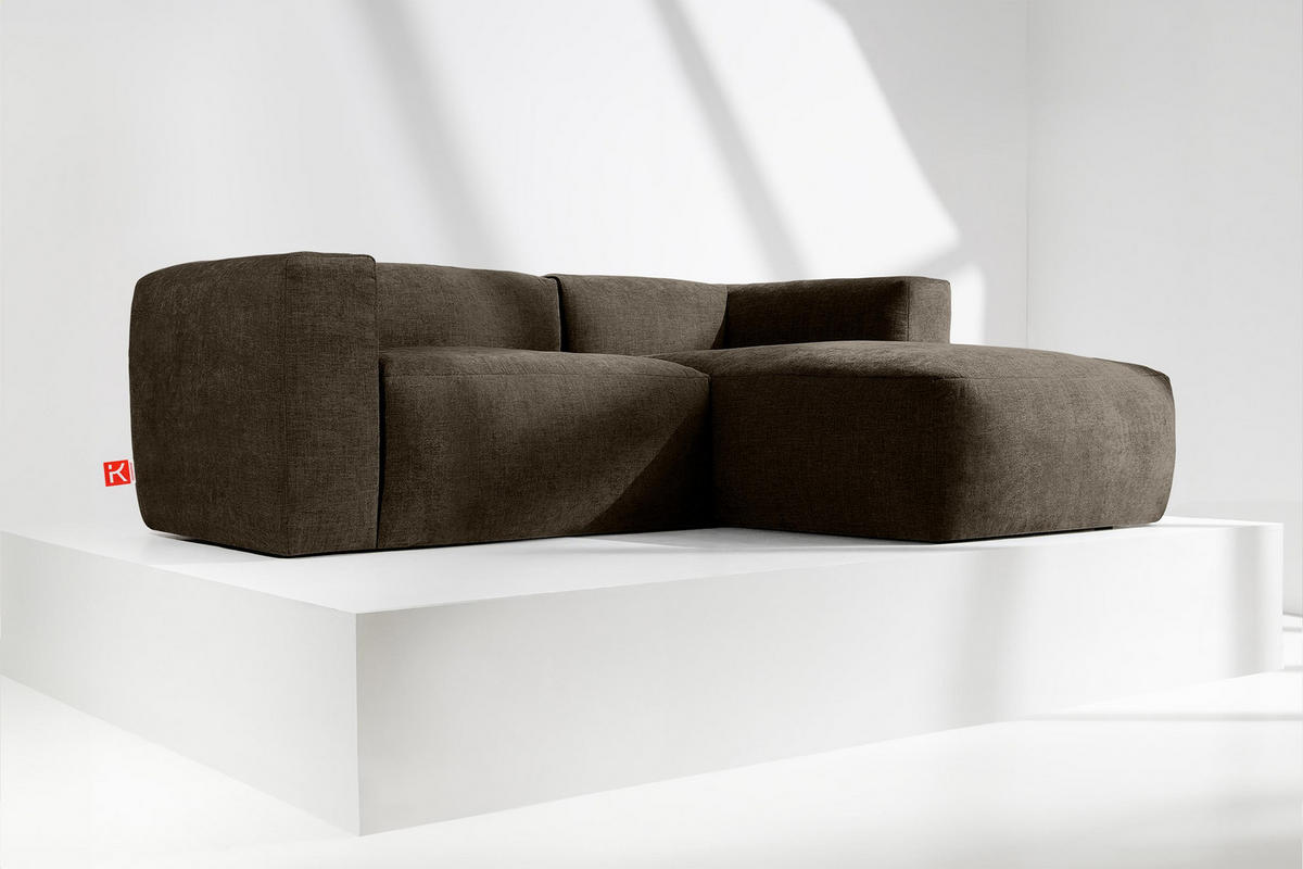 ECKMODULSOFA-RECHTS BUFFO 3/4 Sitzer mit extrem weicher Sitzfläche, Gewebestoff, braun - Braun, Textil (237/180cm) - KONSIMO®