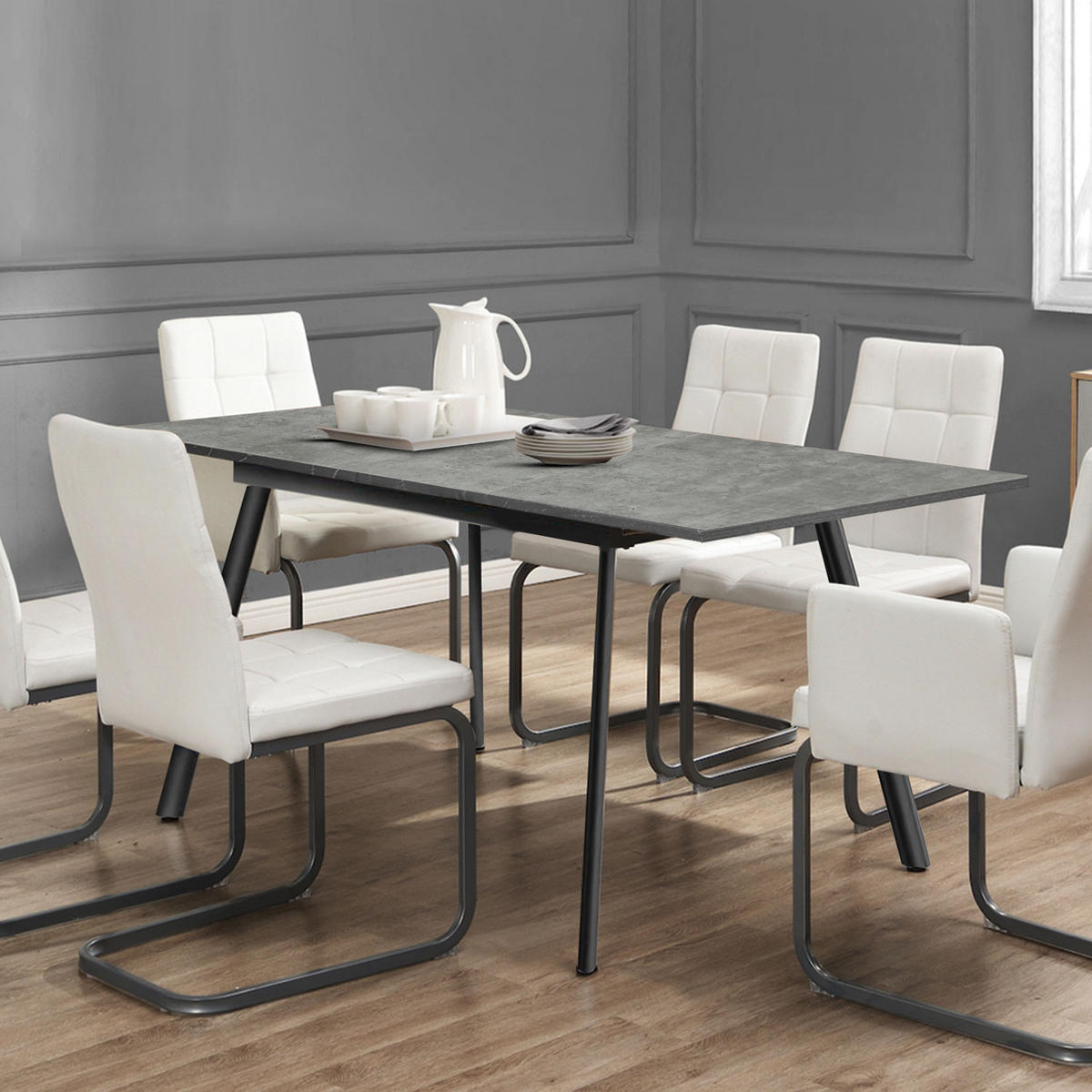 ESSTISCH OSKAR 120-160/80/76 cm Beton - Anthrazit, Holz (80/120/76cm) - B&D Home