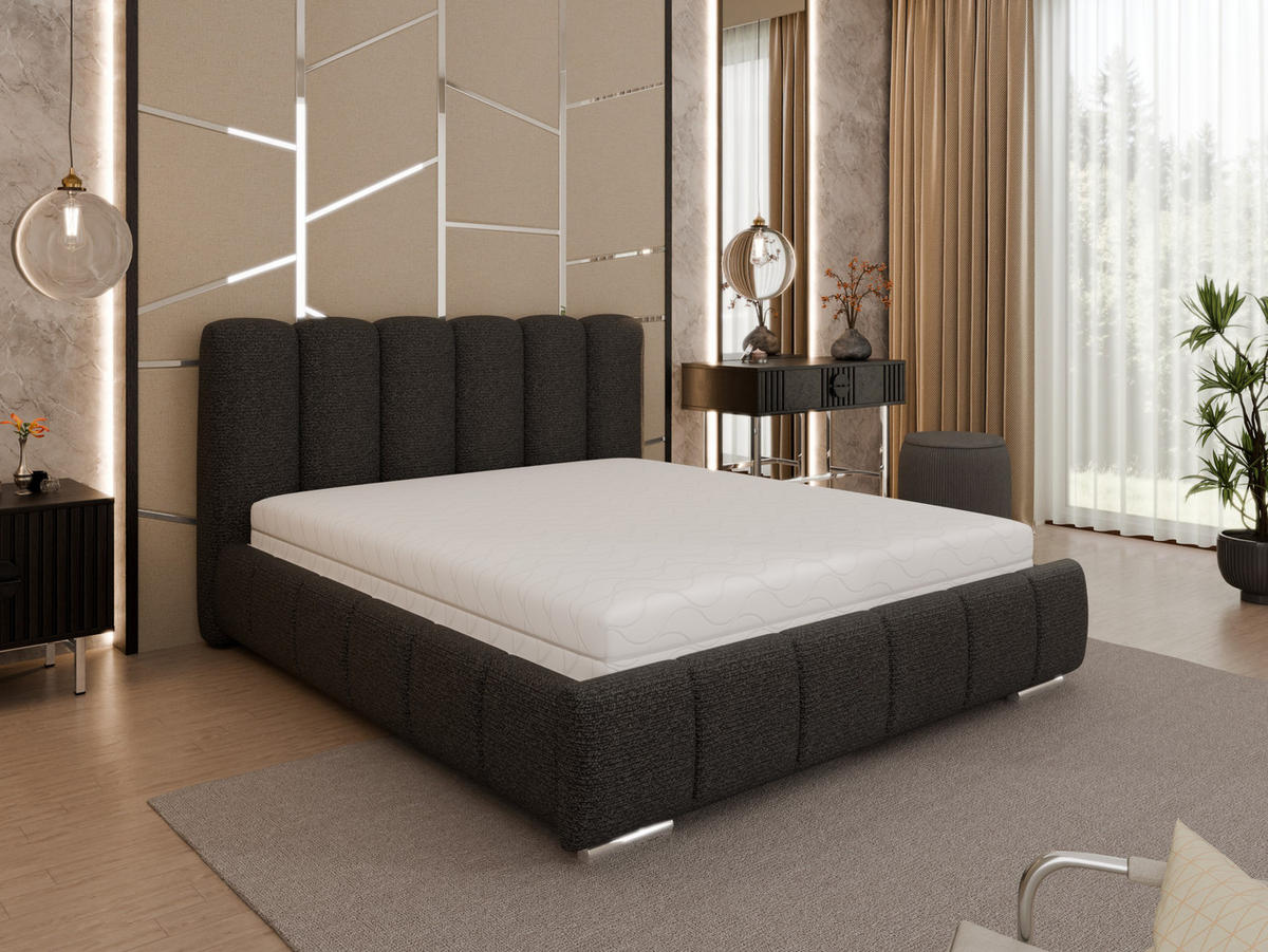 POLSTERBETT Zaira 160x200cm – Elegantes Polsterbett für modernen Wohnstil , Taschenfederkernmatratze Pocket KOKOS (20cm), schwarz - Schwarz, Holz (160/200cm) - Homesy