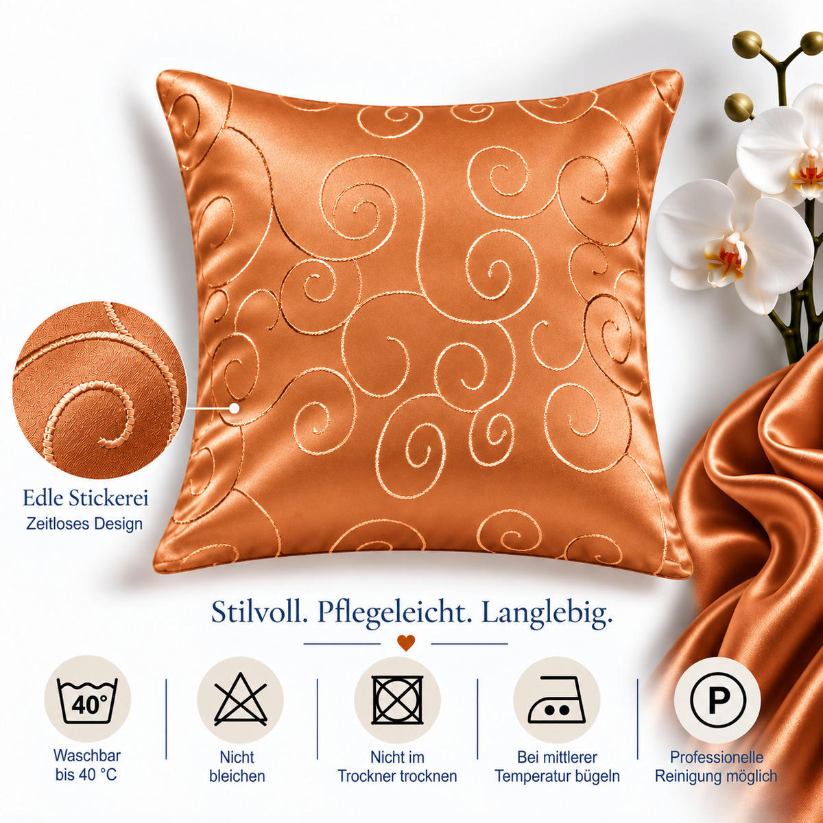 KISSENBEZUG 60/60 cm Orange Damast Circle - Orange, Textil (60/60cm) - TiborTex