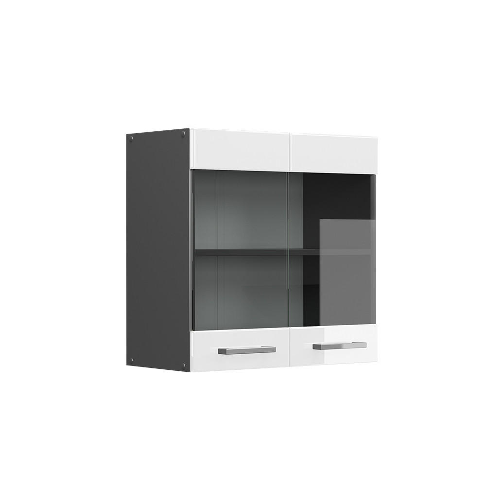 KÜCHENGLASSCHRANK R-Line Weiß Hochglanz 60 cm - Weiß Hochglanz/Anthrazit, Holzwerkstoff (60/60/31cm) - Vicco