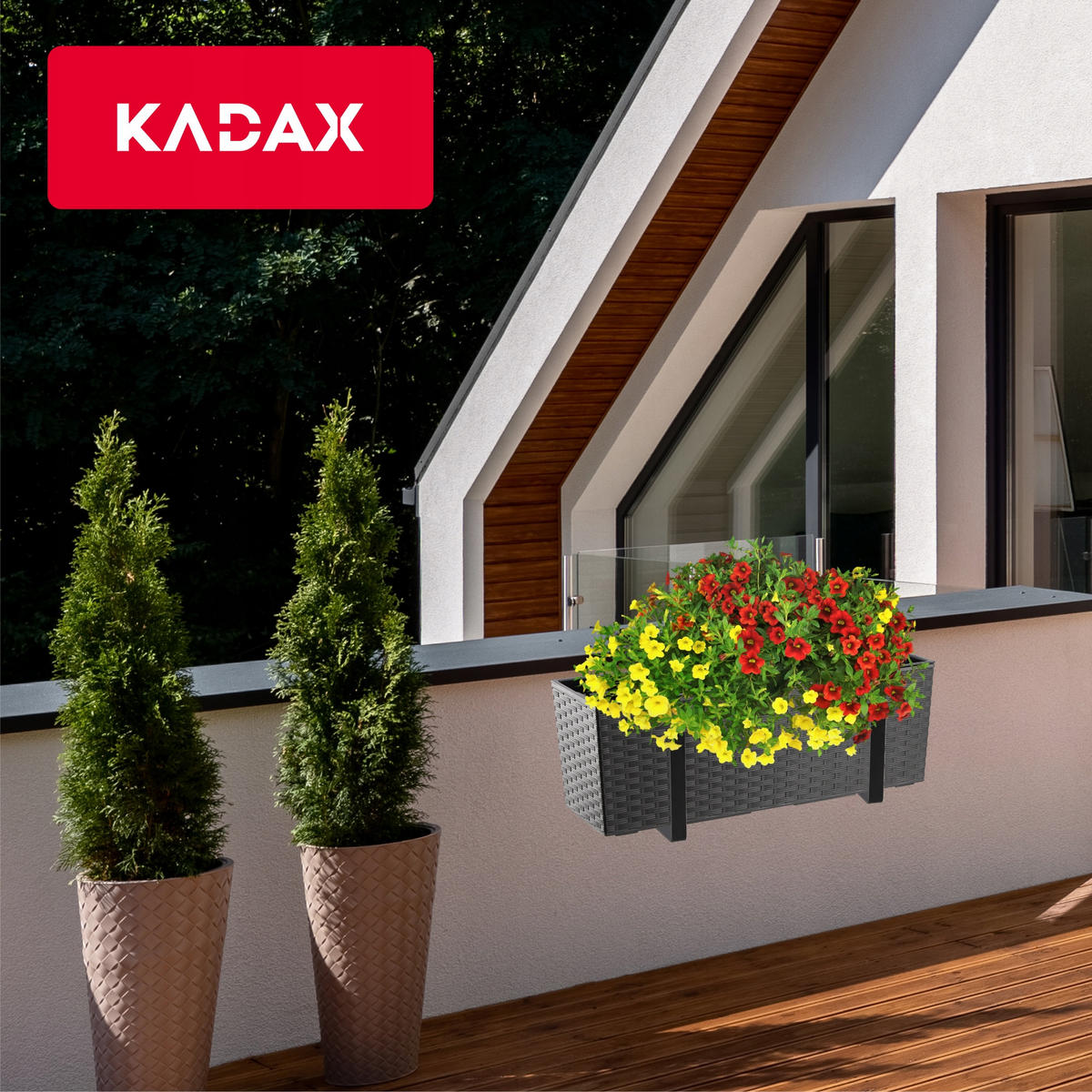 BLUMENKASTEN mit Einsatz und 2 Griffe 56 cm, Graphit - Graphitfarben, Kunststoff - KADAX