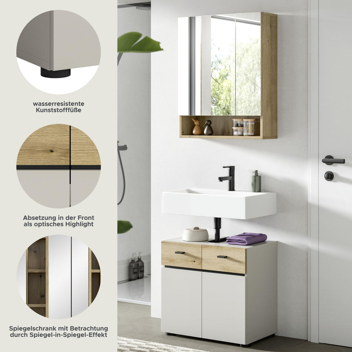 BADKOMBINATION Aqua Kaschmir 60/35/191 cm - Beige, Holzwerkstoff (60/191/35cm) - Xonox