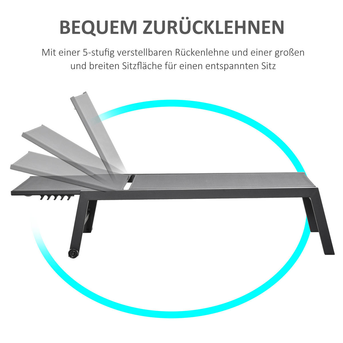GARTENLIEGE - Grau, Kunststoff/Metall (65/102/169cm) - Outsunny