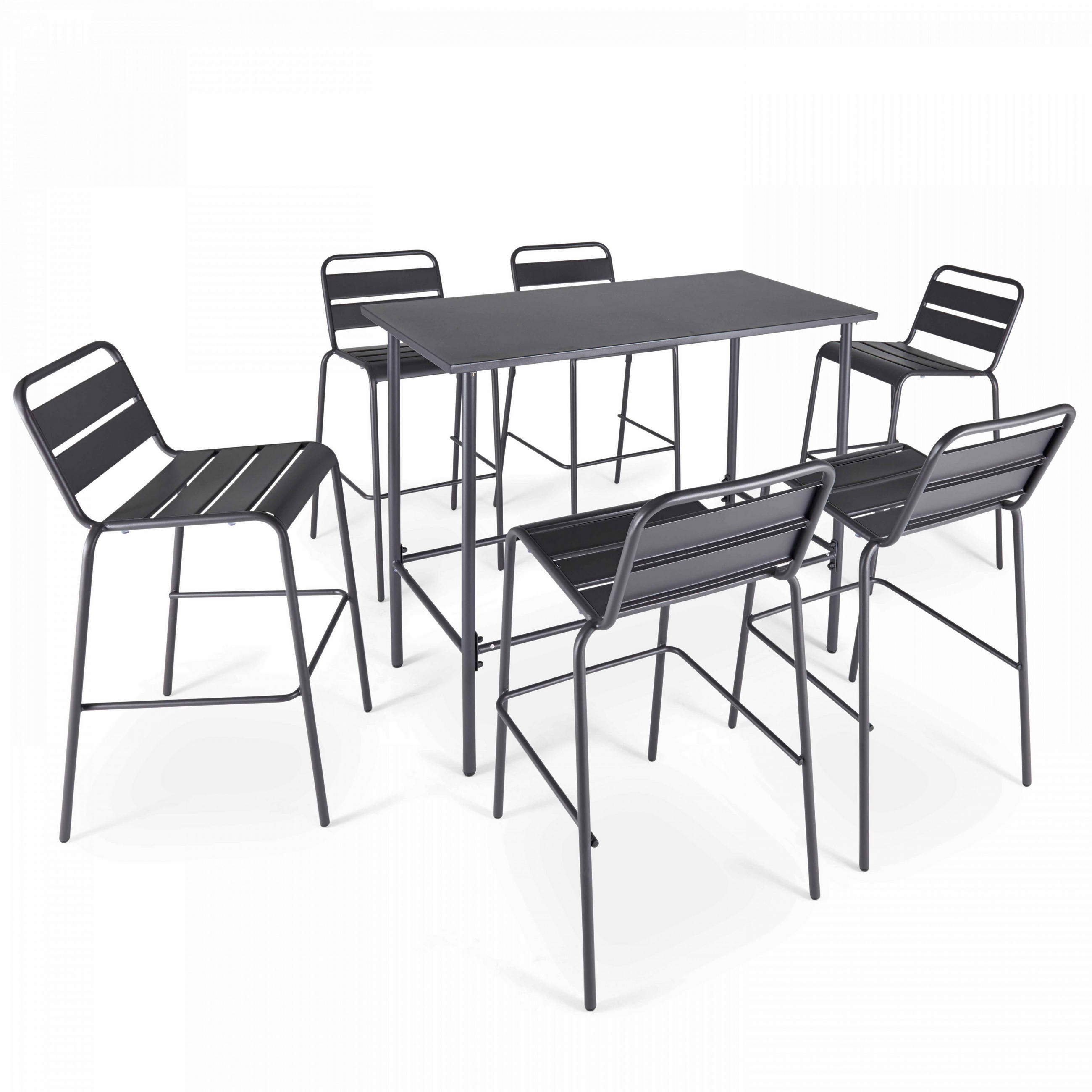 GARTENSET 7-tlg., Grau - Grau, Metall - Oviala