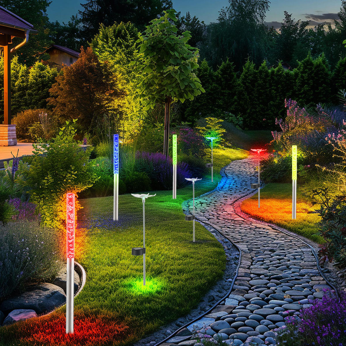 LED AUSSENLEUCHTE Klar RGB Solar 8er Set - Silberfarben, Kunststoff (2/2/48cm) - Globo Lighting