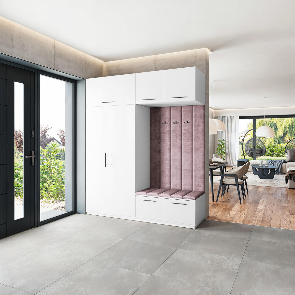 GARDEROBENSCHRANK REMA 200/240/60 cm Modern Garderobe-Set Weiß - Lila/Weiß, Holzwerkstoff (200/240/60cm) - MASSENO