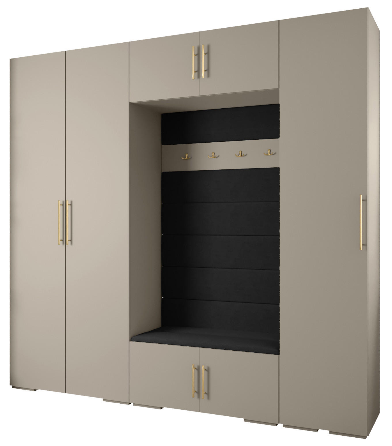 Abiks Möbel Garderoben-Set Kaschmir, Schwarz, Gold 250x236.7x47 cm